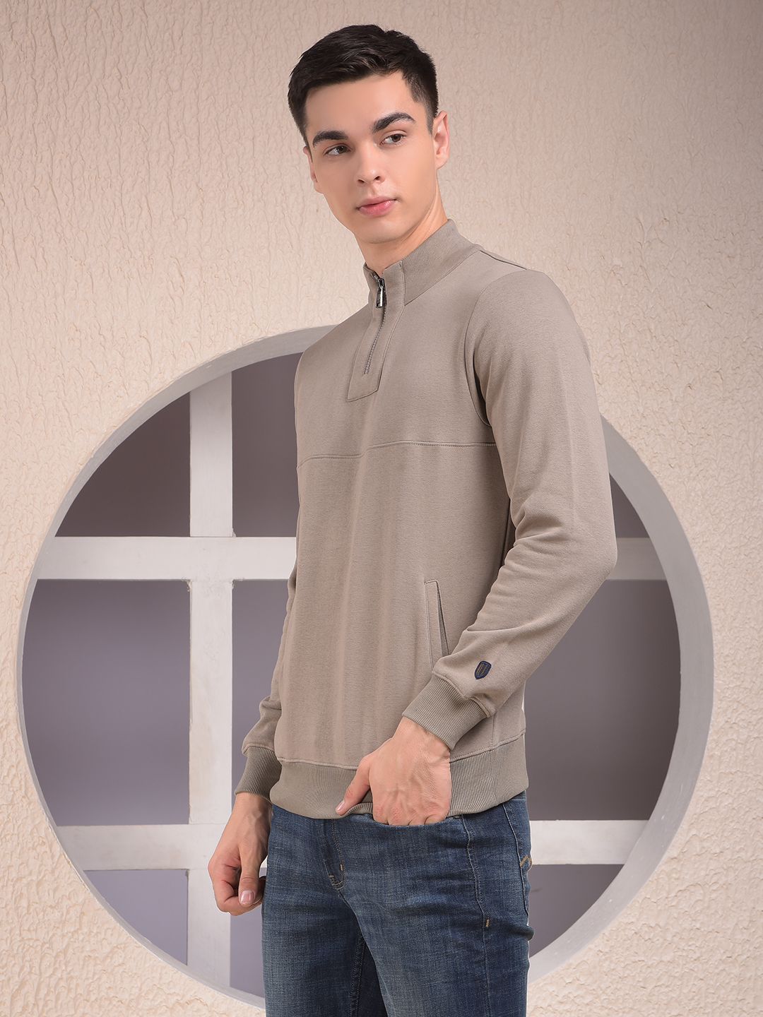 Numero Uno Men Grey Mock Neck Sweatshirt